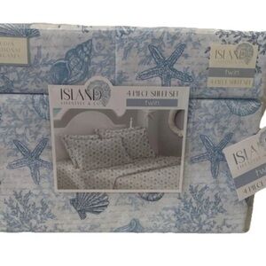 Beach Coastal Shells Starfish TWIN Sheet Set 4 pc set Blue White